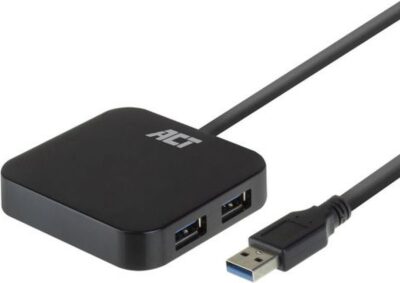 ACT AC6305 USB Hub 3.2 | 5Gbps | 4x USB-A | Stroomadapter | Zwart | 50 cm