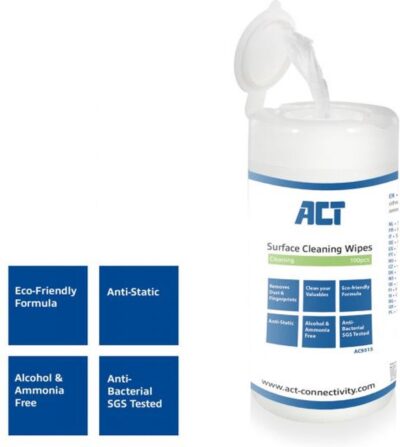 ACT Screen Cleaner - Beeldscherm reinigingsdoekjes - Schoonmaakdoekjes Vochtig - Anti statisch -Alcohol- en Ammoniakvrij - 100 s