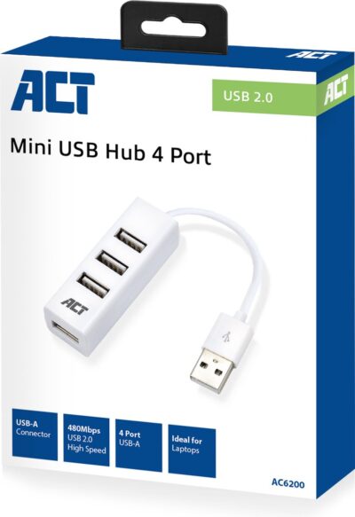 ACT USB2.0 Hub - 4 poorten – Wit - AC6200