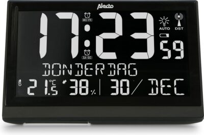 Alecto AK-70 Grote digitale klok met thermometer en hygrometer | Groot display | Wekker met snooze | Zwart