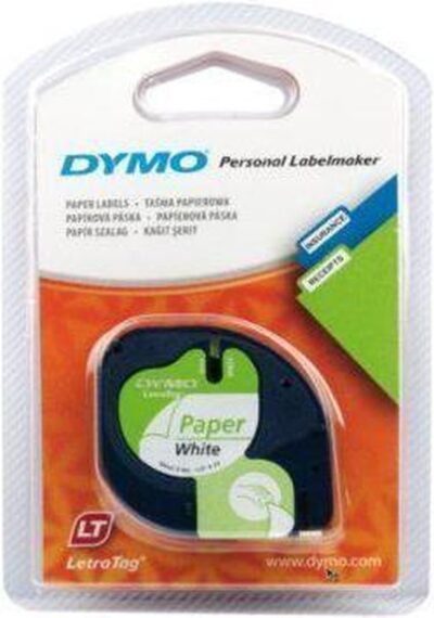 Dymo Letratag tape - papier - 4m - Zwart/Wit