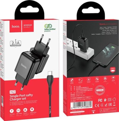 Hoco N2 set 2.1 Lader + USB-C Kabel Zwart