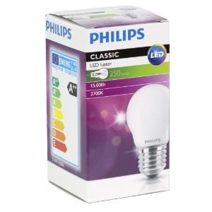 Philips LED filament kogel 2,2-25W E27 2700K P45 mat