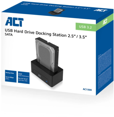 ACT AC1500 2,5"/3,5" SATA harde schijf docking station, USB 3.2 Gen1 Zwart